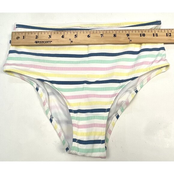 COCOFREE Womens XS Pastel Stripe Puff Sleeve Bandeau High Waist BIKINI Swimsuit - Picture 3 of 8